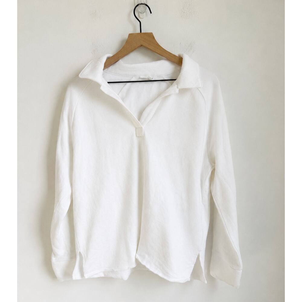 NWOT Haven Well Within Organic Terry White Polo Pullover Top Sweatshirt Large - Picture 2 of 5